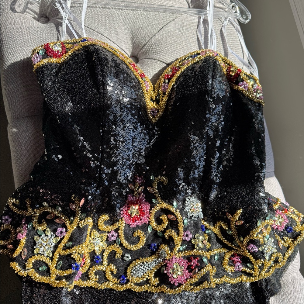 Angela & Alison Black Strapless Sequin Gown - Picture 3 of 8
